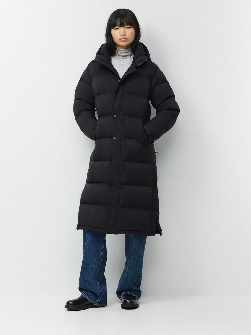 TNA Long Black Hooded Puffer Coat